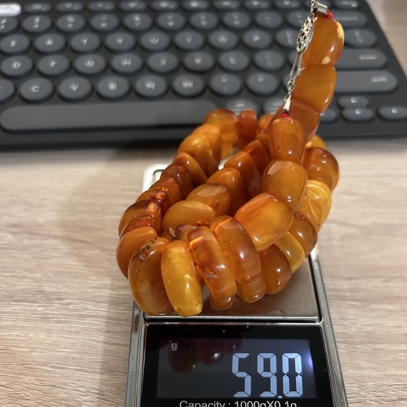 Solid 10K White Gold of Large Irregular Amber Necklace - Picture 3 of 3